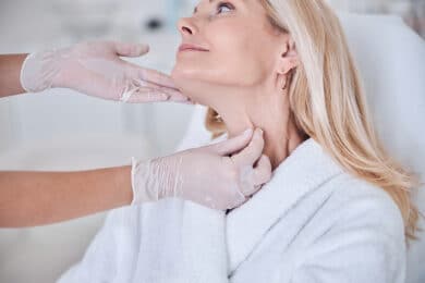 doctor hands protective gloves looking skin patient dermatological cabinet